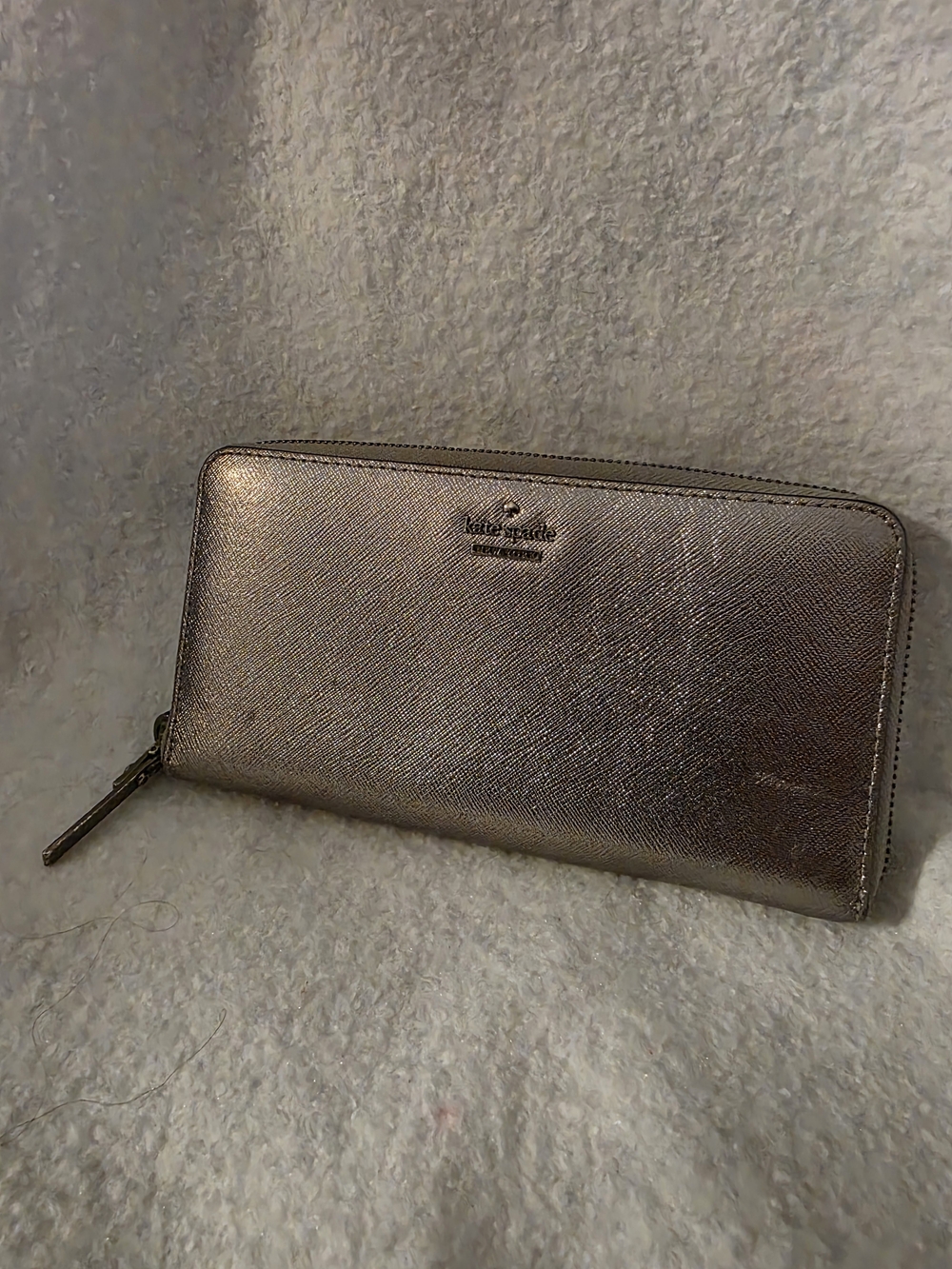 Kate Spade Metallic Gray Zip-Around Wallet - Call Outs In Pictures